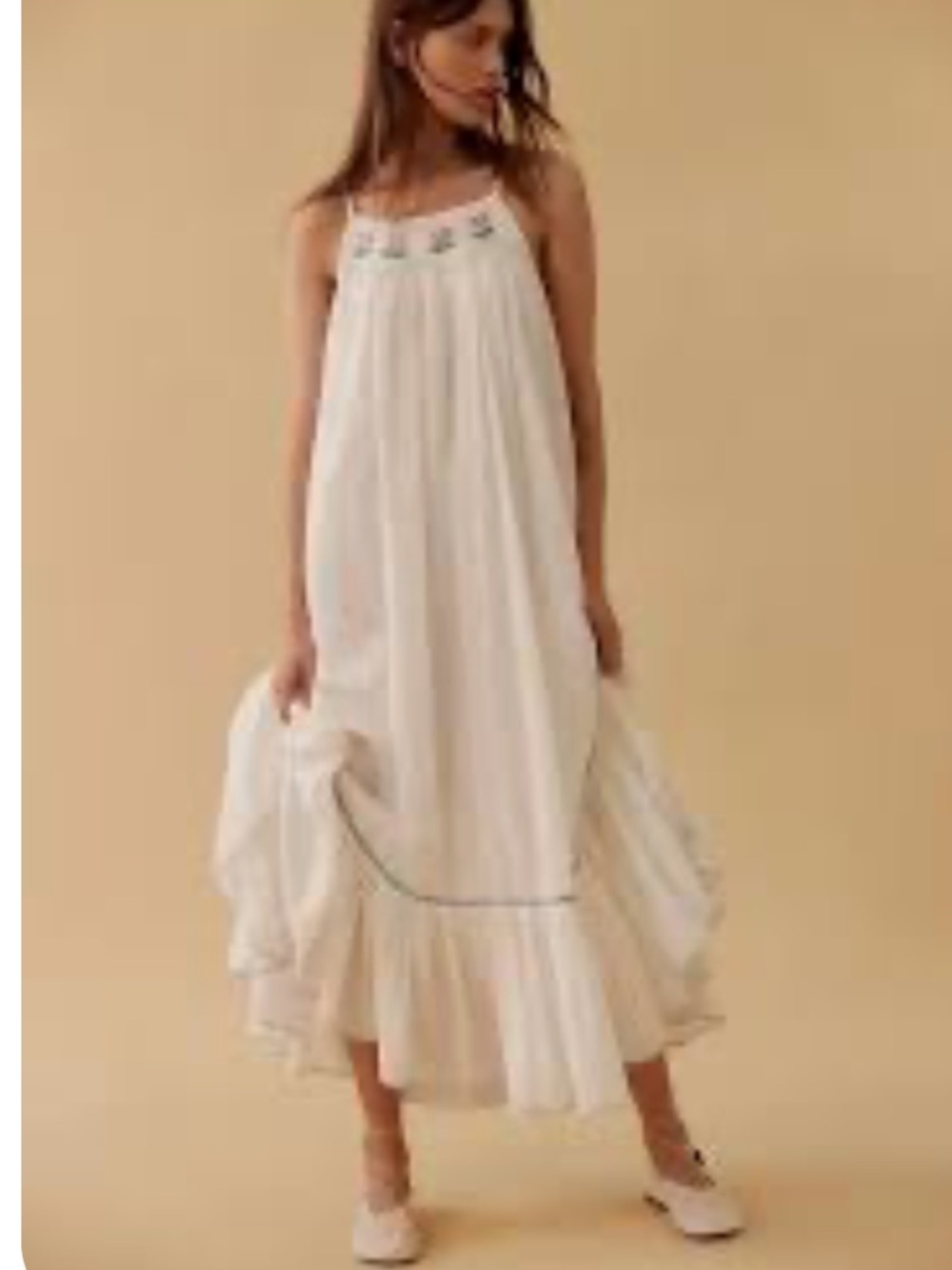 White Crochet-Trim Cotton Sundress with Floral Accent size M/ L